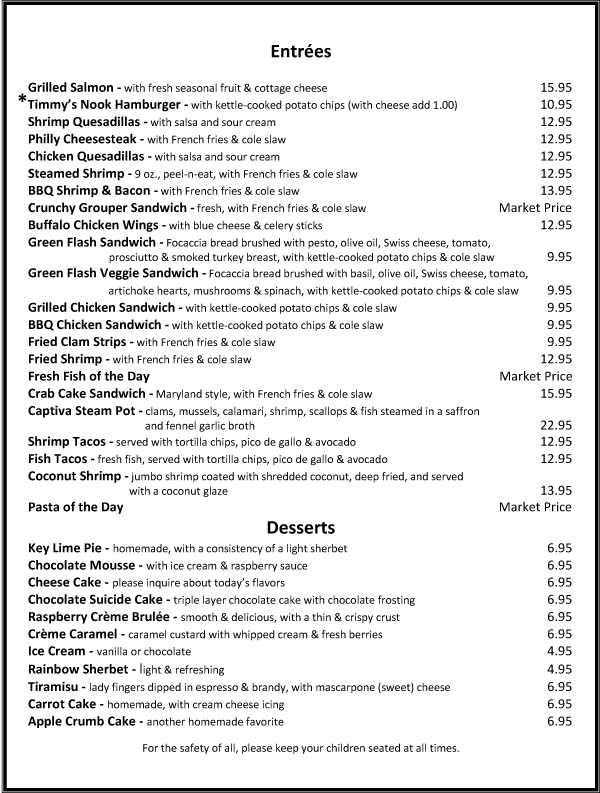 Menus – The Green Flash Waterfront Restaurant